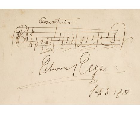* Elgar (Edward, 1857-1934). English Composer. Autograph Musical Quotation signed, 'Edward Elgar', 5 September 1901, 4 bars o