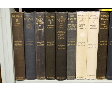 Wyeth (N.C., illustrator). Drums by James Boyd, Deer Slayer by James Fenimore Cooper, The Boy's King Arthur by Sidney Lanier,