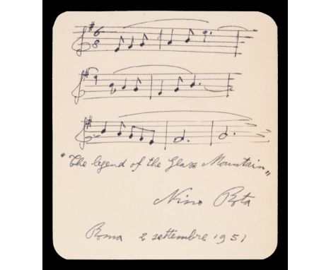 * Rota (Nino, 1911-1979). Italian Composer, most notably of film music. Autograph Musical Quotation Signed, 'Nino Rota', Rome