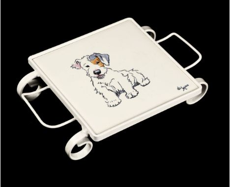 * [Aldin, Cecil]. A hand-painted earthenware 'Dogs' tile, Carter and Co. (ie. Poole Pottery), c.1936-1940, a glazed earthenwa