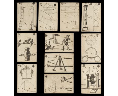 * Moxon (J., publisher). Geometrical Playing Cards, London, 1697, 43 (of 52) copper engraved playing cards, comprising 4 suit
