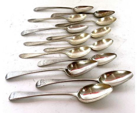 Mixed Lot: Seven Georgian silver Old English teaspoons, various dates and makers together with a set of six George VI silver 