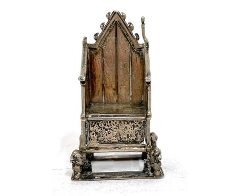 Silver miniature coronation chair London 1901, makers mark for Cornelius Desomeaux Saunders and James Francis Hollings (a/f)