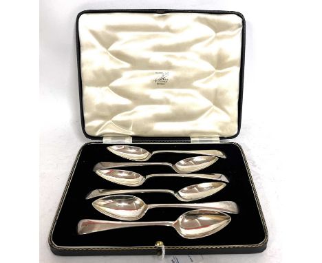 Cased set of six George V silver grapefruit spoons hallmarked for Sheffield 1935, makers mark for Cooper Bros &amp; Sons Ltd