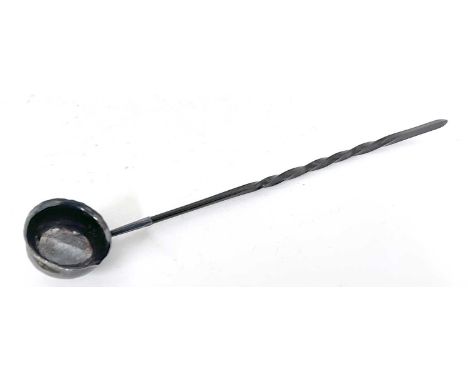 Georgian toddy ladle, plain oval bowl with a pouring lip to baleen twisted handle, apparently unmarked, 35cm long
