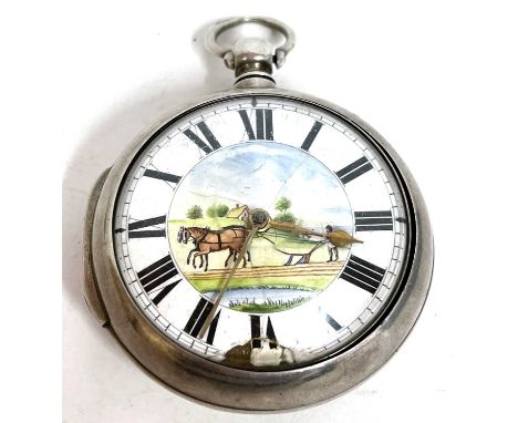 Silver Fusee pocket watch with silver double case, hallmarks can be found throughout the case, the hallmark in the pocket wat