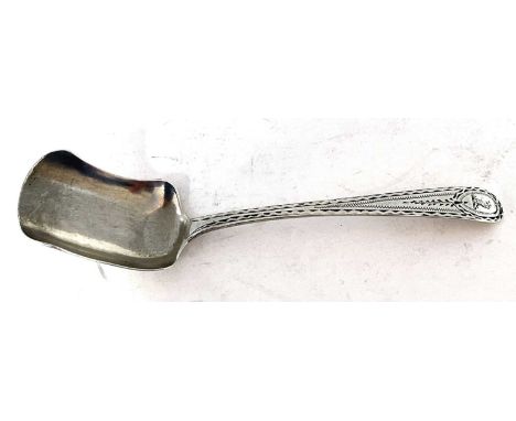 Georgian silver long handled caddy spoon, circa 1824, the shovel shaped bowl to a bright cut handle, marks rubbed, 12cm long