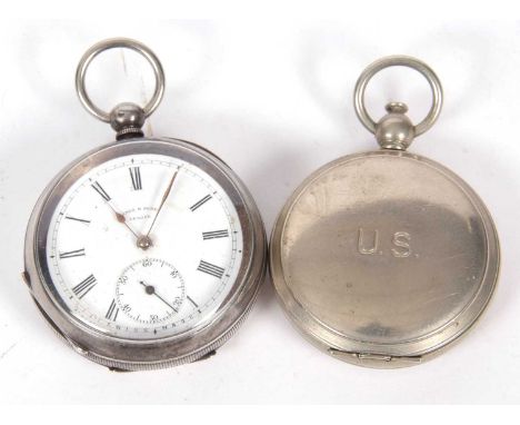 A lot comprising a white metal pocket watch stamped 0.935 in the case back with a white enamel dial, sub-second dial and cont