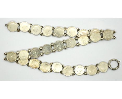 A Victorian silver choker, formed from twenty seven fourpence coins, L: 55 cm, 62g. P&amp;P Group 1 (£14+VAT for the first lo
