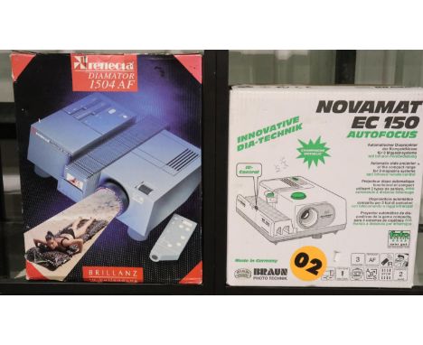 New old stock Reflecta 1504 AF slide projector and Novamat EC 150 slide projector, boxed. P&amp;P Group 3 (£25+VAT for the fi