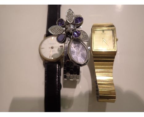 Three ladies wristwatches to include Citizen Eco Drive Teardrop, Seiko quartz and a Constructor De Luxe date wristwatch. P&am