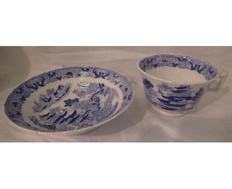 Chinese blue and white cup and saucer, D: 13 cm. P&amp;P Group 2 (£18+VAT for the first lot and £3+VAT for subsequent lots) 