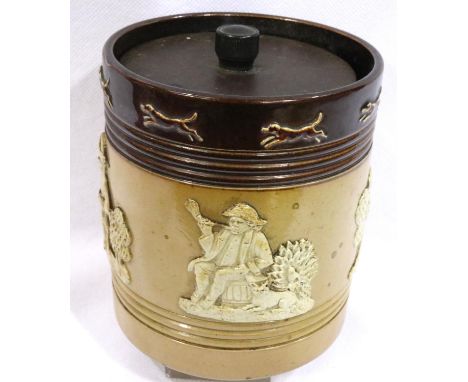 Doulton relief moulded tobacco jar with lid, H: 12 cm. P&amp;P Group 1 (£14+VAT for the first lot and £1+VAT for subsequent l