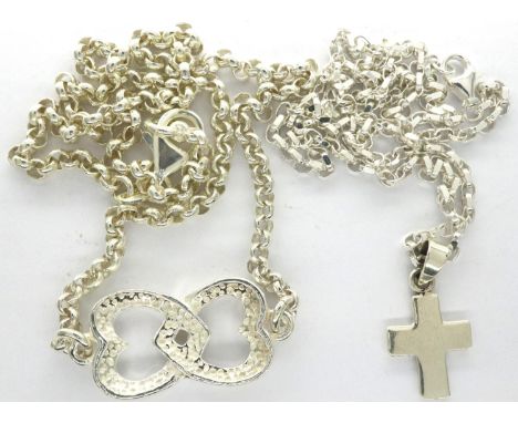 Two 925 silver pendant necklaces to include a cross example, largest chain L: 44 cm, combined 21g. P&amp;P Group 1 (£14+VAT f