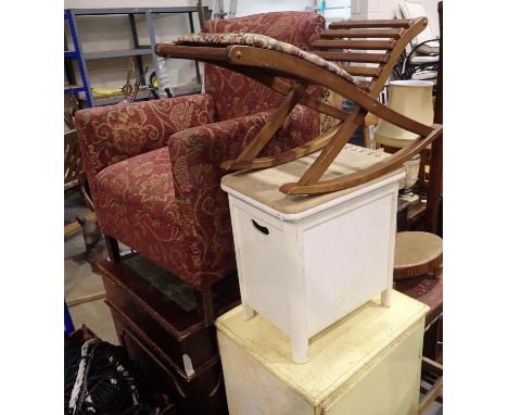 Collection of mixed furniture to include a vintage school teachers chair. Not available for in-house P&amp;P 