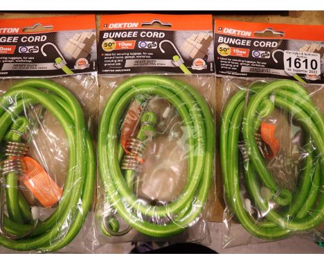 Three New and unused Dekton 50 inch bungee cords. P&amp;P Group 2 (£18+VAT for the first lot and £3+VAT for subsequent lots) 