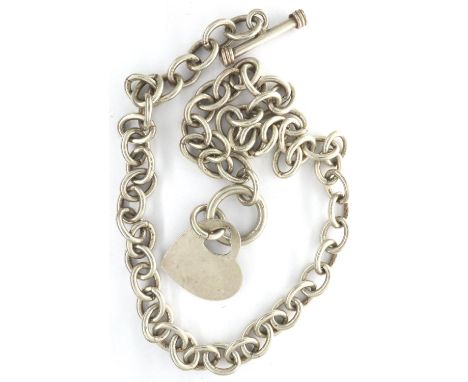 925 silver heart and T-bar necklace, chain L: 43 cm, combined 37g. P&amp;P Group 1 (£14+VAT for the first lot and £1+VAT for 