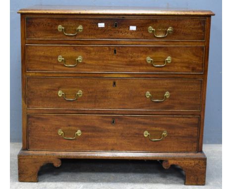 19th century small mahogany chest of four graduated drawers, on bracket feet