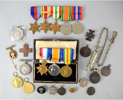 Group of WWII medals, WWI triple medal group to 858 PTE J E ORAM H.A.C. -INF, WWI pair to 6015 PTE J.T. DOBELL 17. LOND. R. G