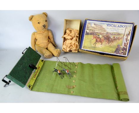 Escalado The Mechanical Race Game, circa 1930s, by Chad Valley, and a teddy 