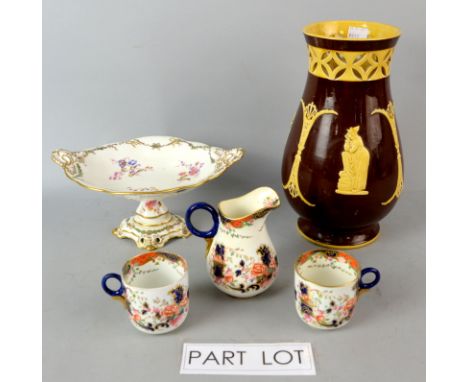 Royal Crown Derby comport with floral decoration, similar cups and saucers, and a quantity of imari pattern part tea service