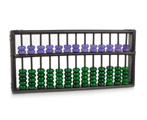 CHINESE ZITAN ABACUS, LATE 19TH/EARLY 20TH CENTURY the jadeite beads within a rectangular shaped hardwood frame29cm wide