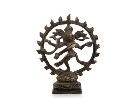 INDIAN BRONZE HINDU FIGURE, LATE 19TH/EARLY 20TH CENTURY depicting Shiva Nataraja (Lord of Dance), modelled within the arch o