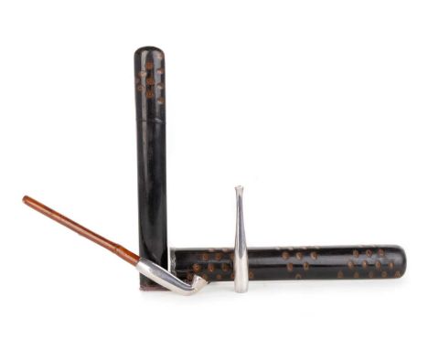 JAPANESE CASED OPIUM PIPE, EARLY/MID 20TH CENTURY with silver mounts, in wooden casecase 27cm long