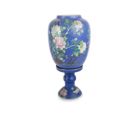 CHINESE PORCELAIN LANTERN, 19TH CENTURY decorated with peonies and blossom, on a cobalt blue ground32.5cm highIn overall fair