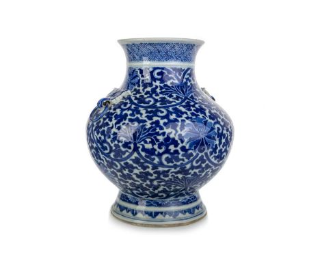CHINESE BLUE AND WHITE VASE, LATE 19TH/EARLY 20TH CENTURY  decorated overal with designs in blue on white, painted seal mark 