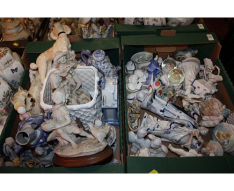 TWO TRAYS OF CERAMIC FIGURES ETC. TO INCLUDE DOG FIGURES