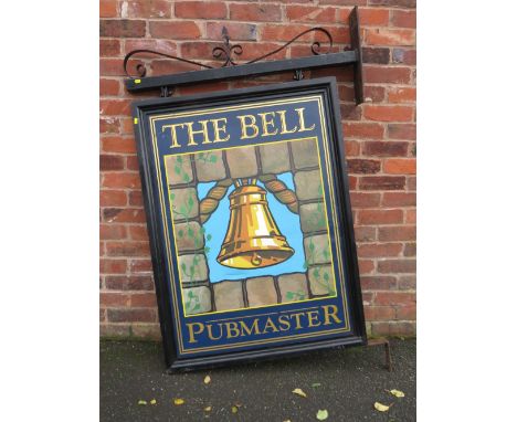 A LARGE VINTAGE 'THE BELL' PUB SIGN ON A METAL FRAME, OVERALL H 160 cm, W 104 cm