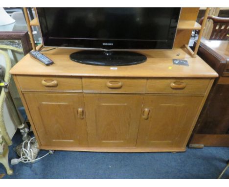 A LIGHT OAK ERCOL STYLE SIDEBOARD A/F, W 121 CM