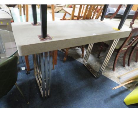 A MODERN CONSOLE TABLE - WITH CONCRETE STYLE TOP ON CHROMED BASE H 86 cm, W 100 cm, D 37 cm