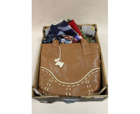 A LADIES RADLEY HANDBAG AND A COLLECTION OF LADIES SCARVES