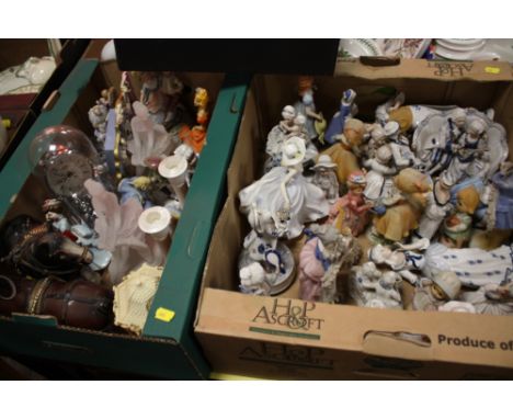 THREE BOXES OF ASSORTED CERAMIC FIGURES, DOLLS ETC. 