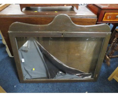 A VINTAGE GLAZED SHALLOW DISPLAY CABINET, 76 X 92 cm