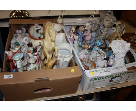 TWO TRAYS OF CERAMIC FIGURES ETC.