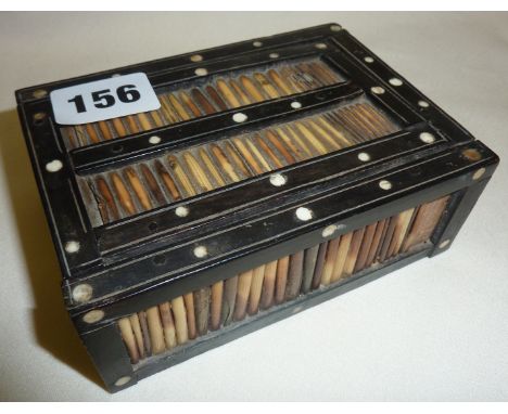 Anglo-Indian porcupine quill and ebony playing card box with sliding lid