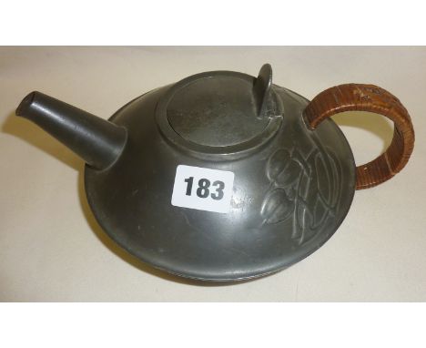 Archibald Knox designed Arts and Crafts Tudric Pewter teapot 0231, retailed by Liberty &amp; Co