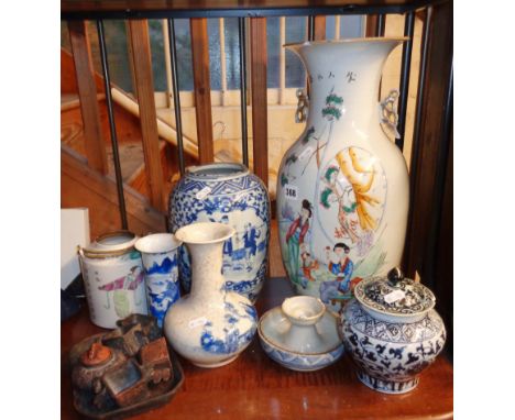 Assorted Chinese porcelain, some blue and white, vases, teapot etc (some damage)