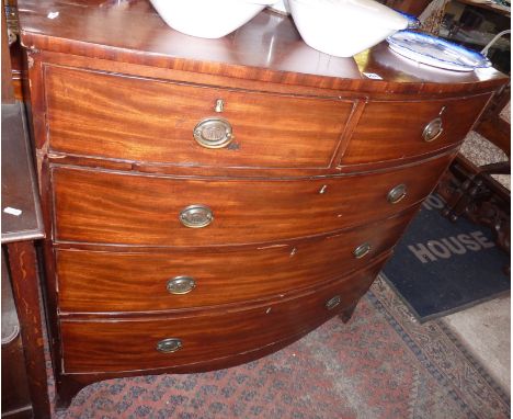 Georgian mahogany bowfronted chest on splayed bracket feet, 17.5" deep x 39.5" high