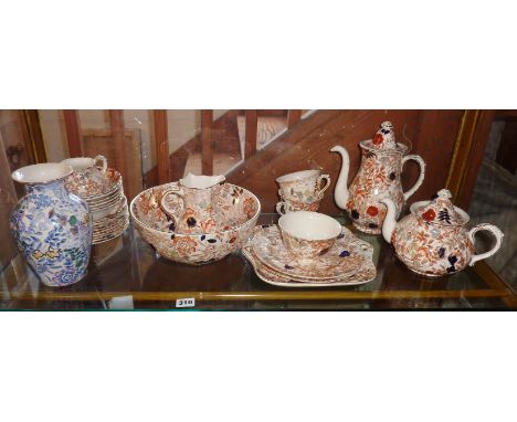 Masons 'Bittersweet' pattern teapot, coffee pot, jugs, bowls, plates and a 'Bittersweet Blue' vase