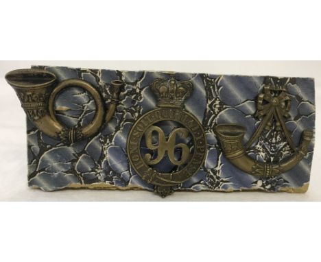3 British Army pattern badges. Comprising:- 96th Regiment of Foot, and 2 Bugle Horn badges. 
