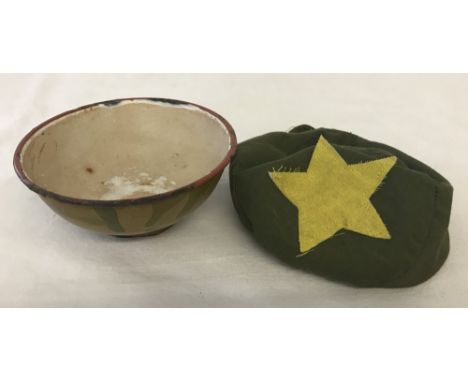 Vietnam War Era N.V.A Vietcong enamel rice bowl with rainy season carry bag.  Approx. 12cm diameter.