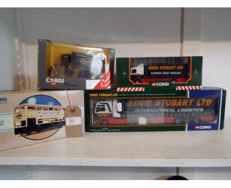 Four boxed Corgi die cast model vehicles comprising of an Eddie Stobart Man TGA Curtainside and an Eddie Stobart Scania short