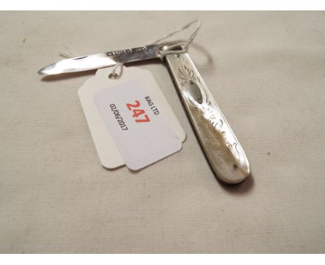 A Birmingham silver and mother of pearl handle fruit knife 