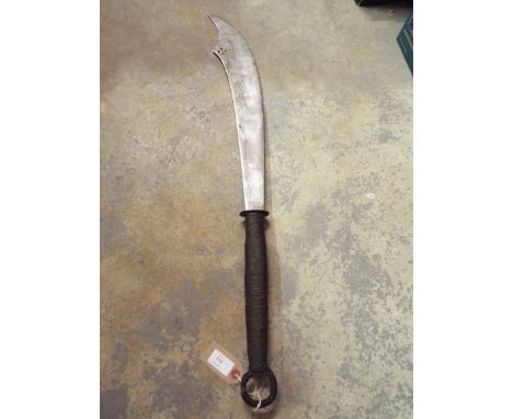 A Chinese Dao sword having engraved blade with woven grip and ring pommel