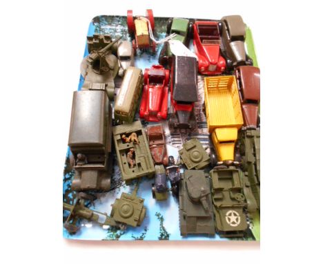 A tray of assorted Dinky toys to include 'Armstrong silver Jaguar', 'Liverpool Truck', 'Meccano tractor', 'Military Vehicles'