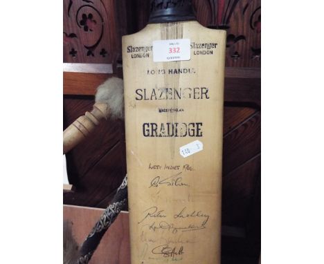 A signed full size cricket bat teams include West Indies 1966 - MCC V West Indies 1966, Glamorgan, Middlesex etc signed by Ga